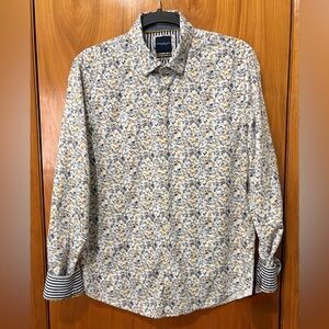 Denim & Flower Men's White with Yellow Blue Floral Button-Down Shirt Size M